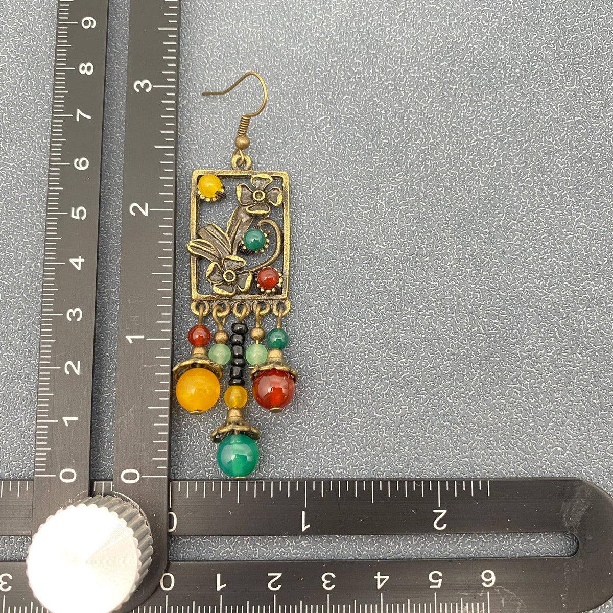 Chinoiserie Agate Glass Beaded Flower Dangle Earrings - CS