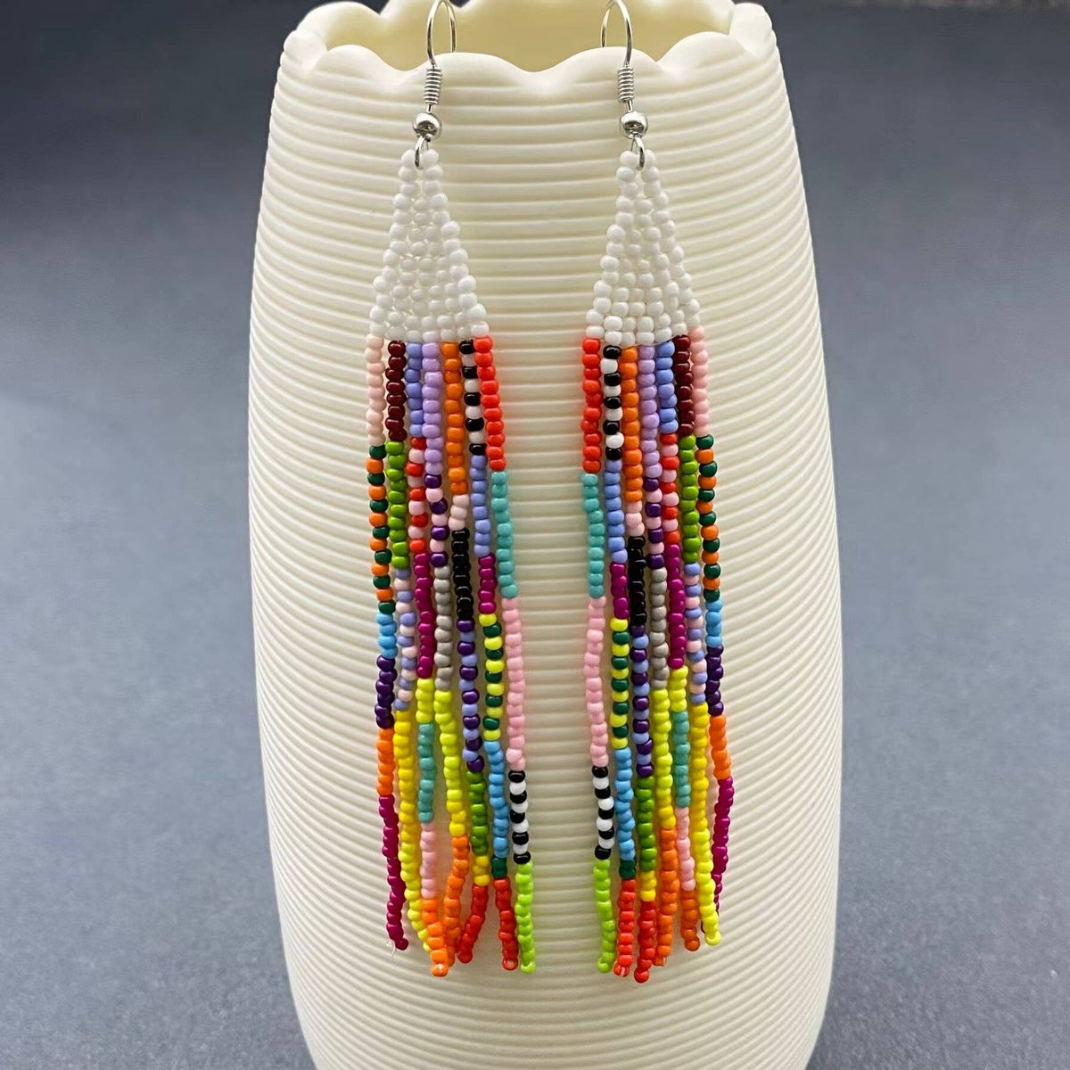 Boho Colored hand-woven Seed Beads Fringe Earrings
