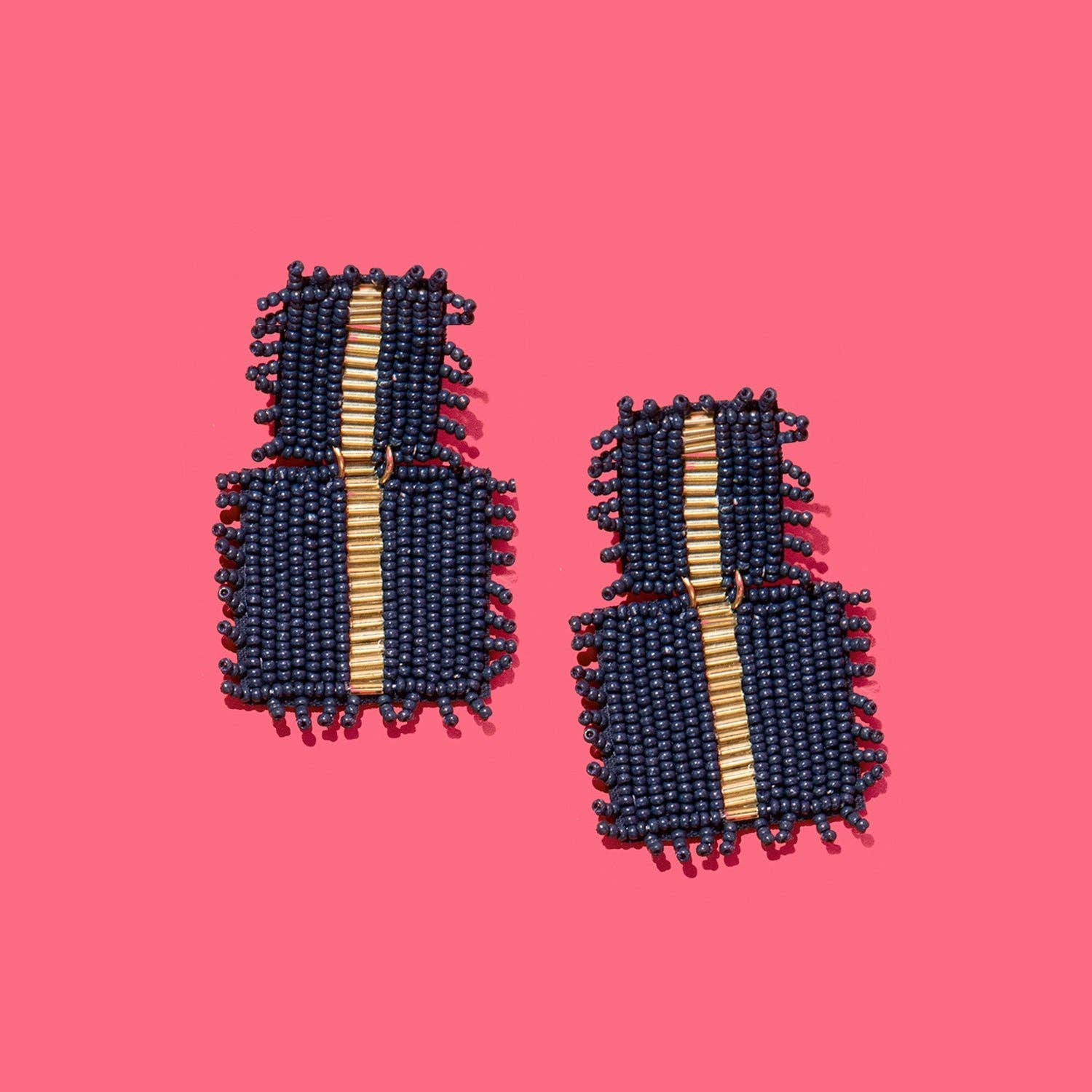 Custom Beaded Square Fringe Drops | Tiered Squares: Navy