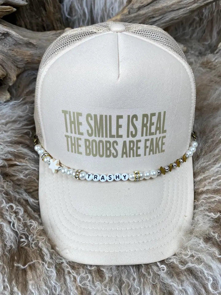 The Smile is Real the Boobs are Fake Trucker Ballcap No Beads