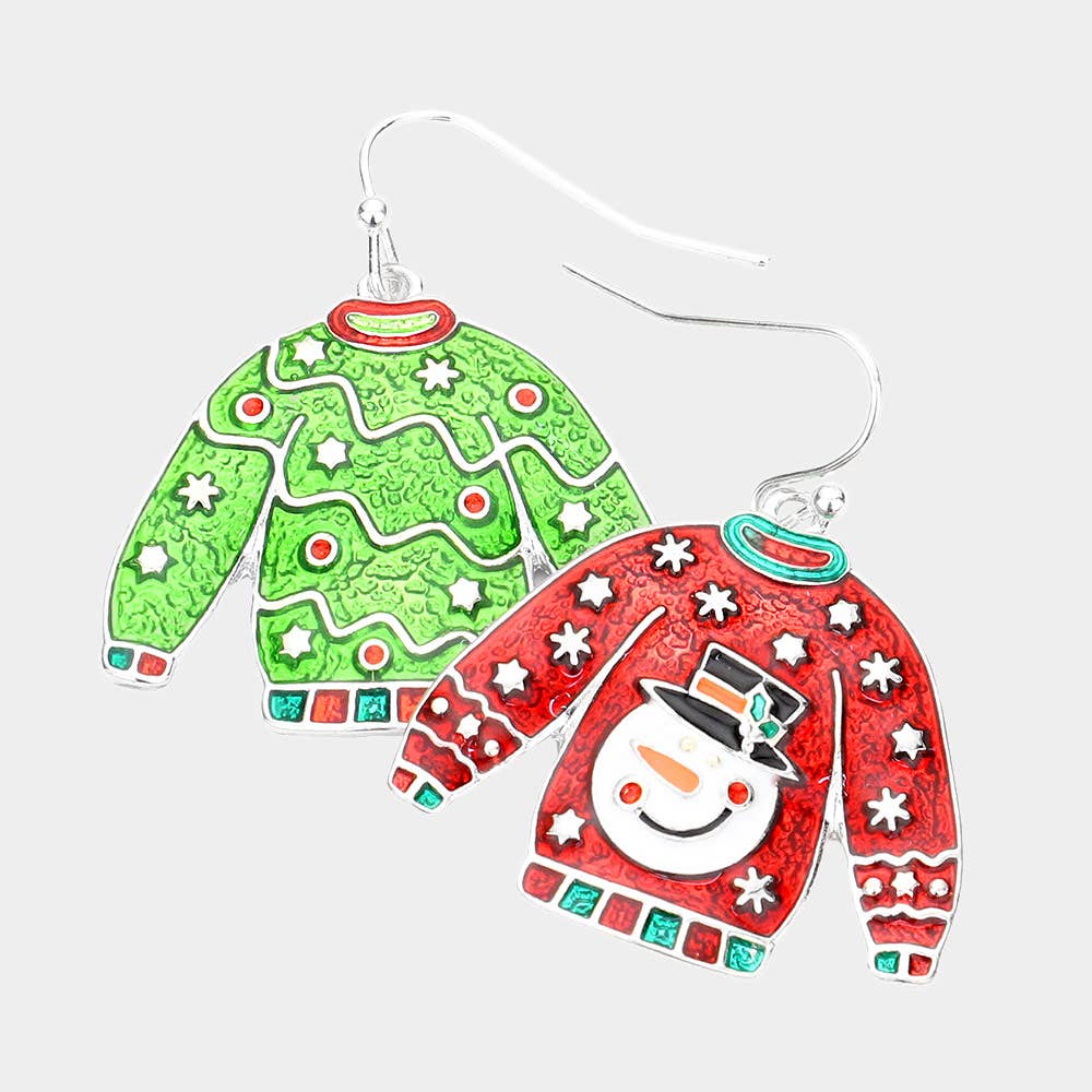 Enamel Christmas Sweater Dangle Earrings