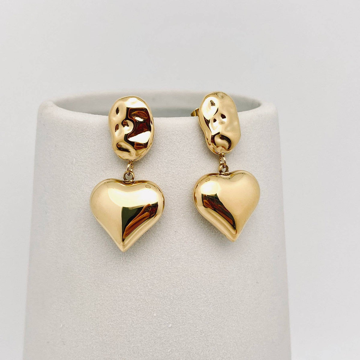 Heart Charm Pendant 18K Gold Plated Irregular Post Earrings