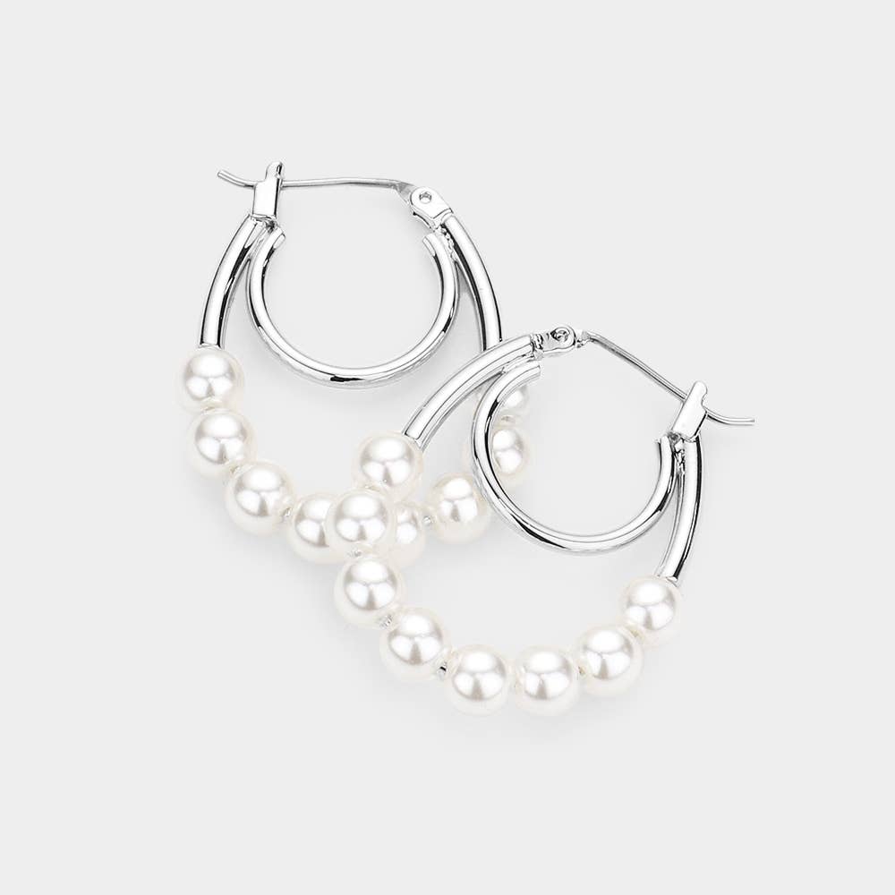 Pearl Pin Catch Hoop Earrings