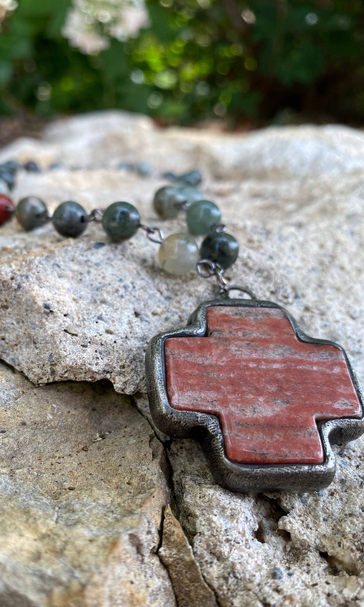 Teton  Soldered Cross Necklace: Red