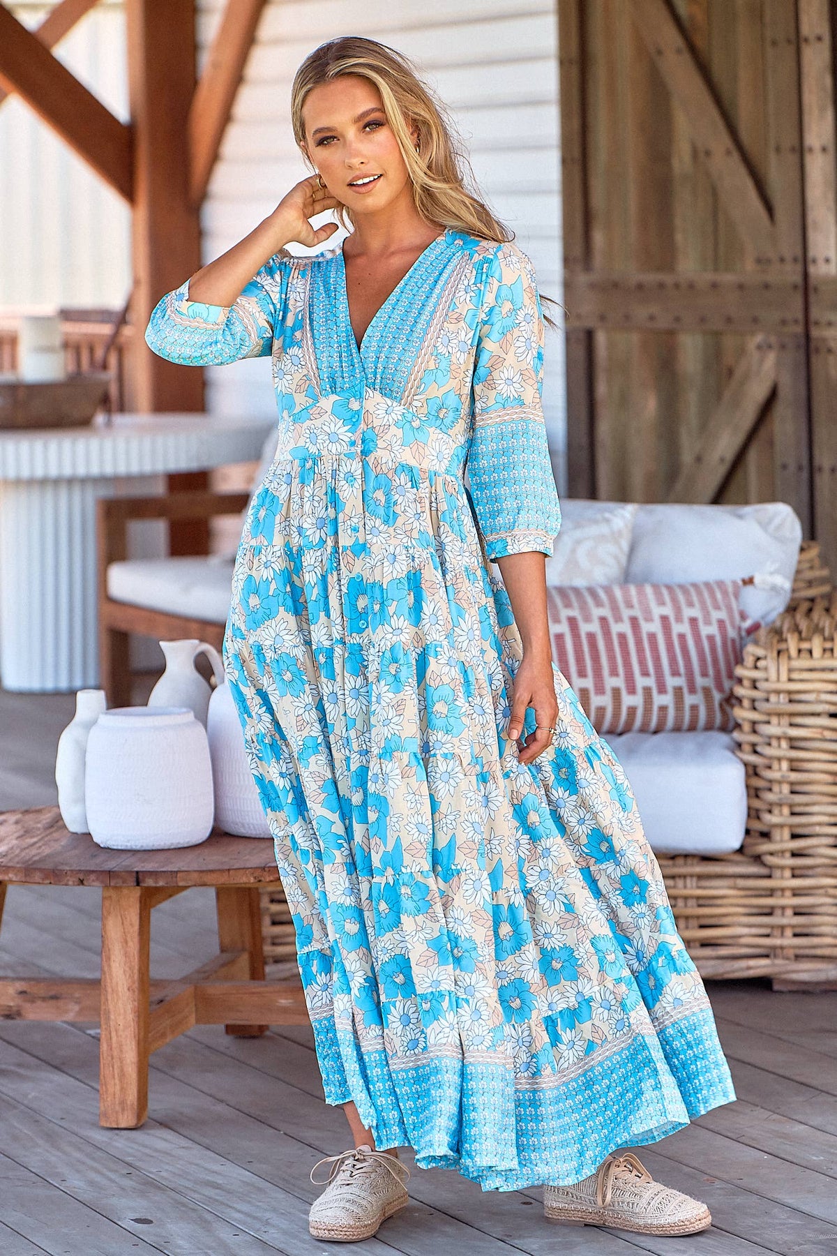 Swan River Daisy Print Berry Maxi Dress: