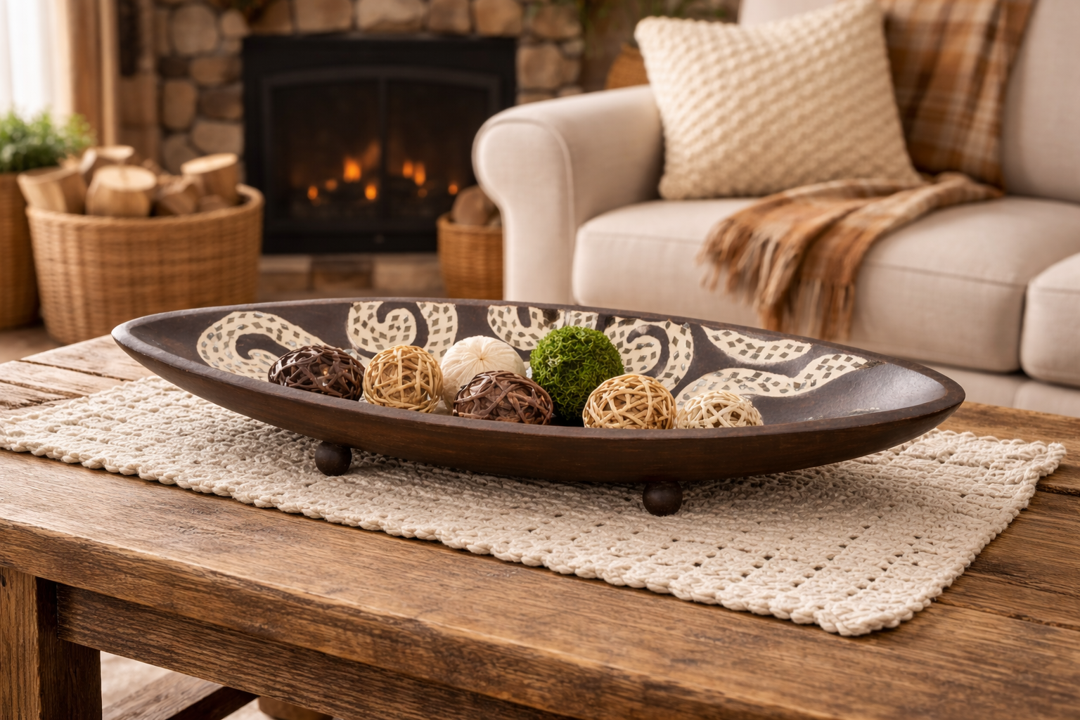 Handcrafted Wood Decorative Bowl with Mosaic Inlay