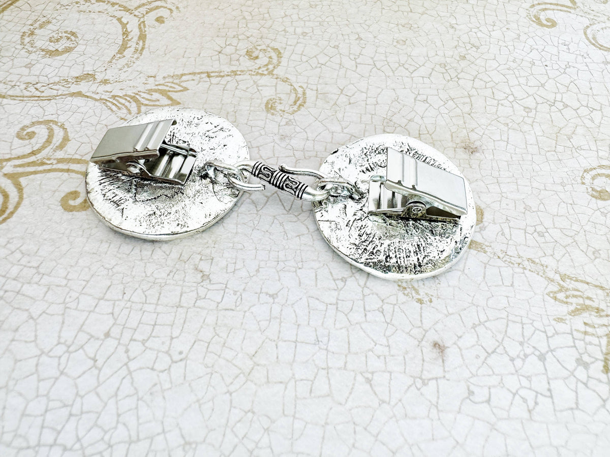 Silver Medallion Cloak Clasps, Renaissance Cosplay Cape Clip
