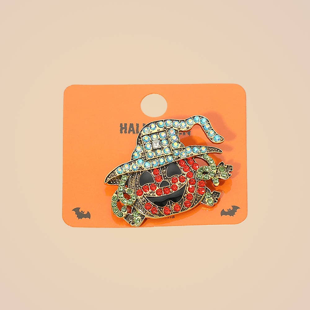 Bling Studded Halloween Pumpkin Pin Brooches