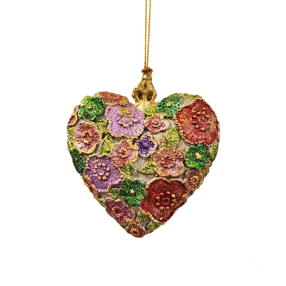 3.5" Beaded Petals Heart Ornament: Champagne Rose