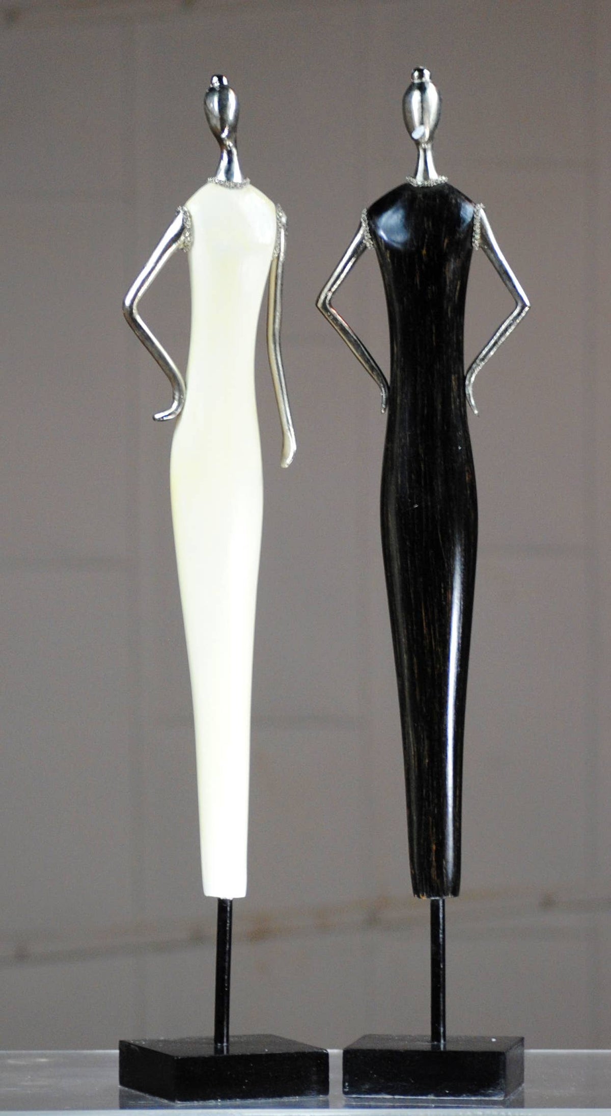 Manequins Black and White stylized  lady figurines set 22"