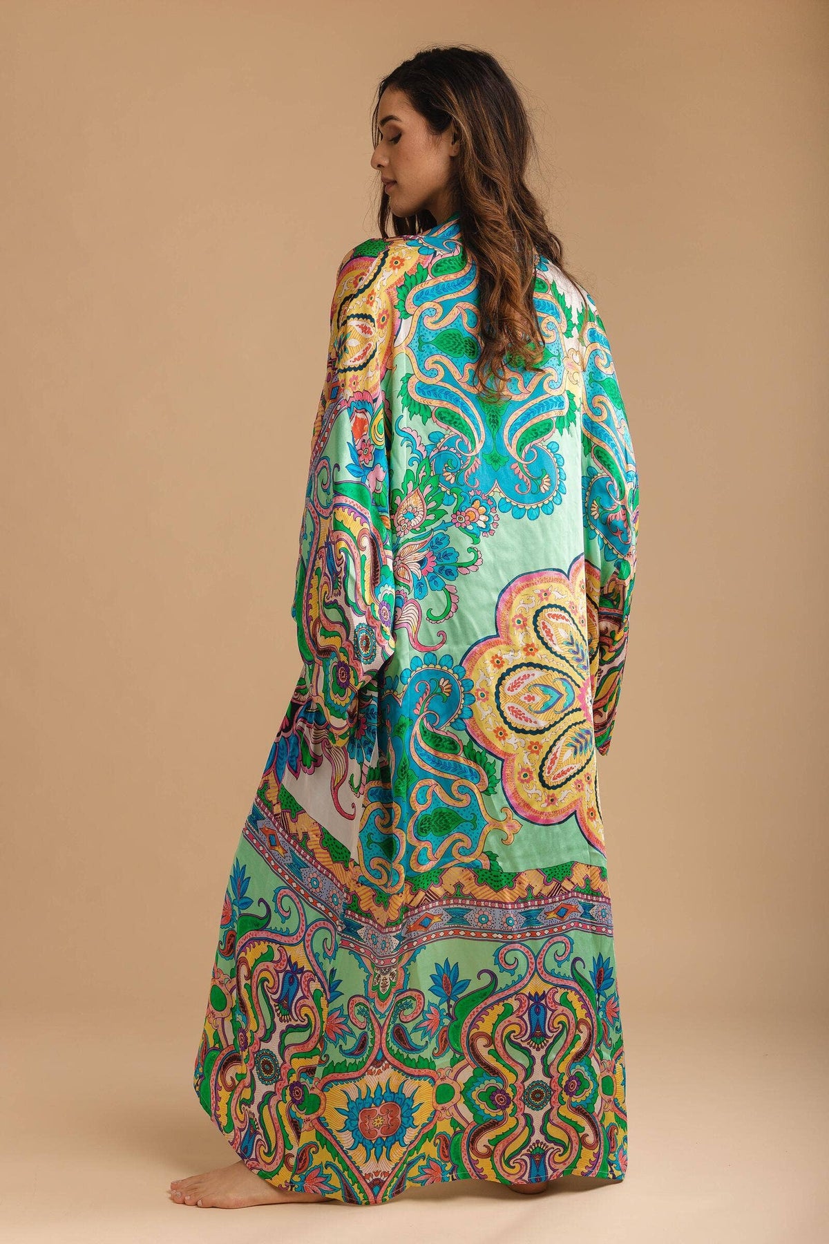 Margo Multi Paisley Print Kimono: Green