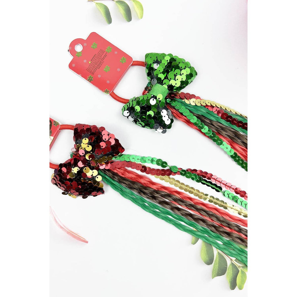 CHRISTMAS THEME SYNTHETIC BRAIDED HAIR WITH SEQUINS BOW