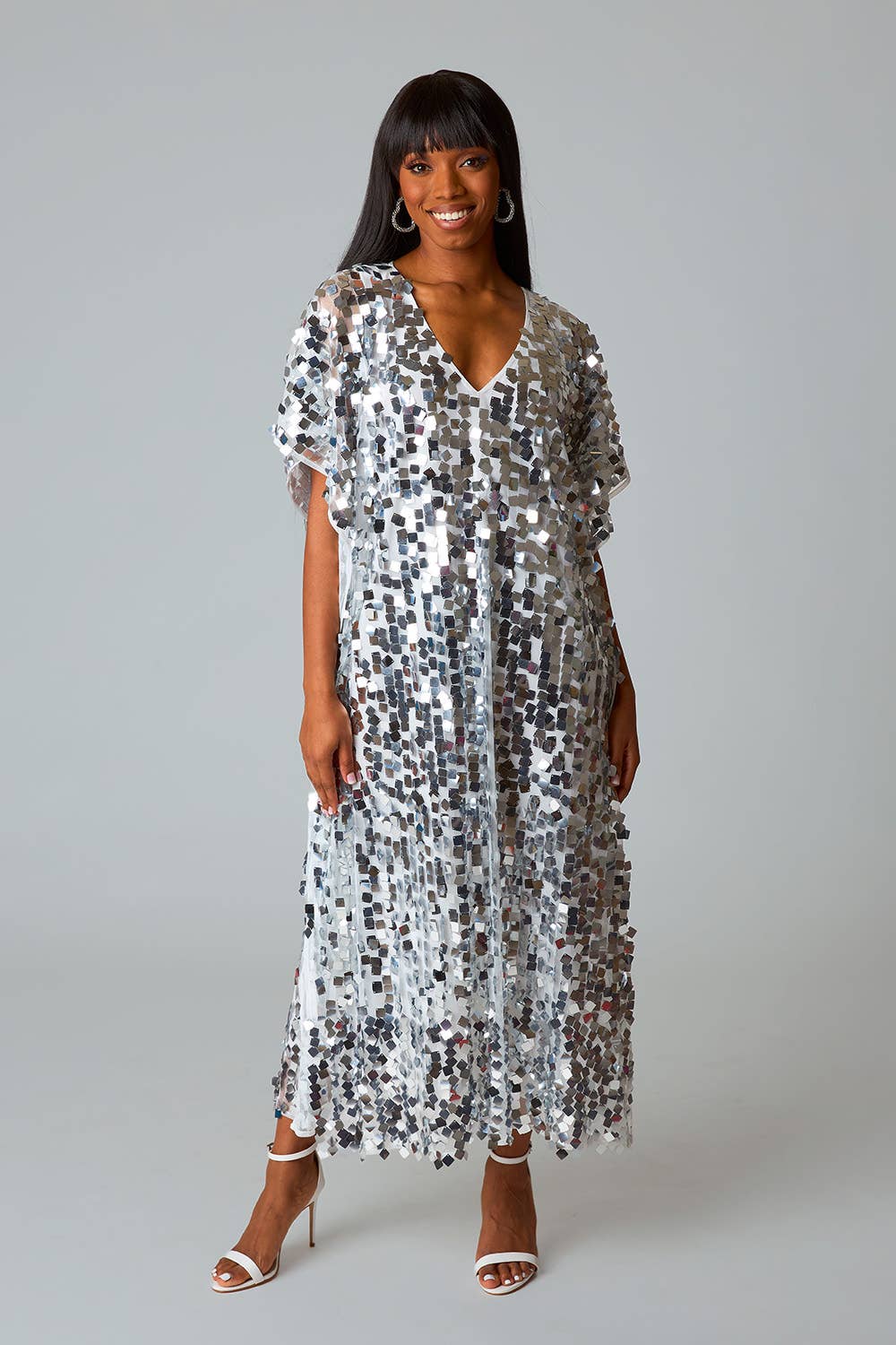Atlas Overcast Silver Sequin Caftan