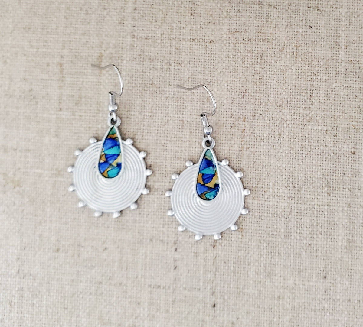 Alcohol Ink Stainless Steel Circle &amp; Teardrop Earrings