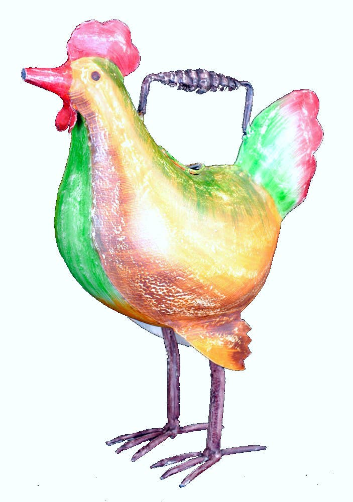 Handmade Chicken-Shaped Watering Can – Galvanized Iron 14"