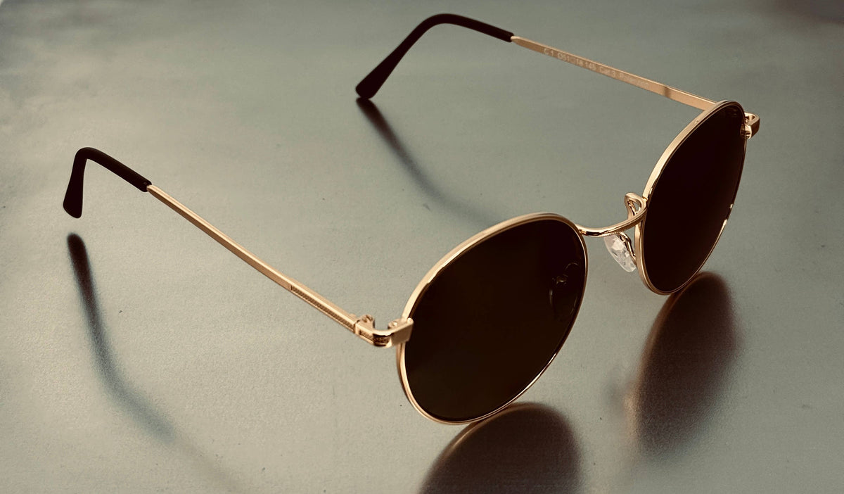 Baptiste Black Stainless Steel Sunglasses, Handmade in Italy: Silver Frame/Black Lenses or Gold Frame/Green Lenses