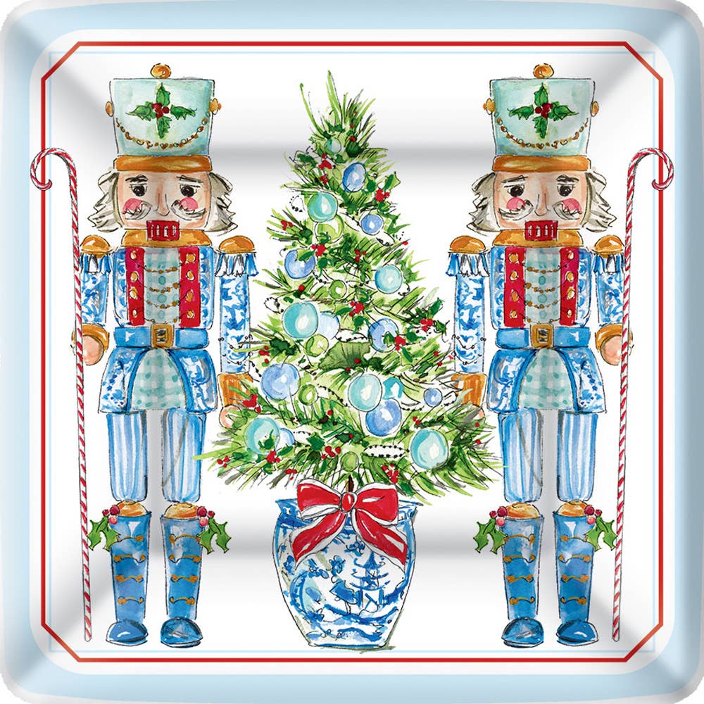 7" Square Paper Plate Pack of 8 Blue Nutcrackers Christmas