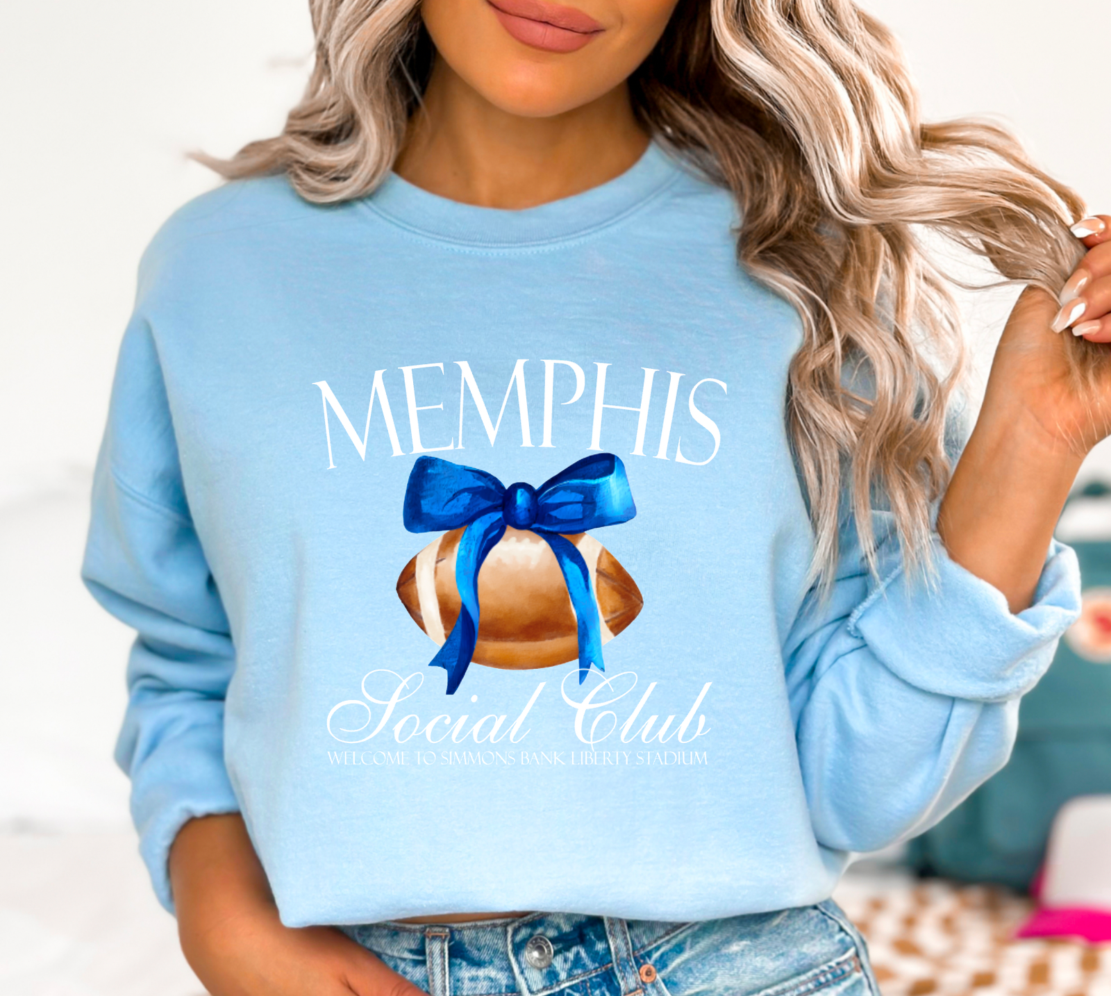 Memphis Tigers Social Club Sweatshirt Football   BABY BLUE