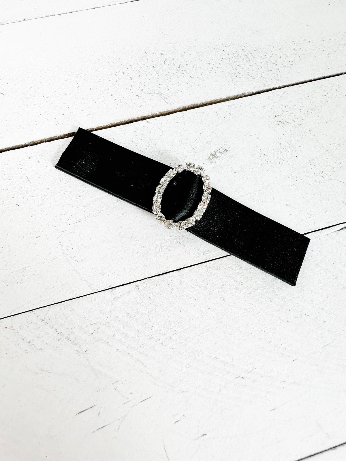 Black Leather &amp; Rhinestones Cinch Clip for Dresses