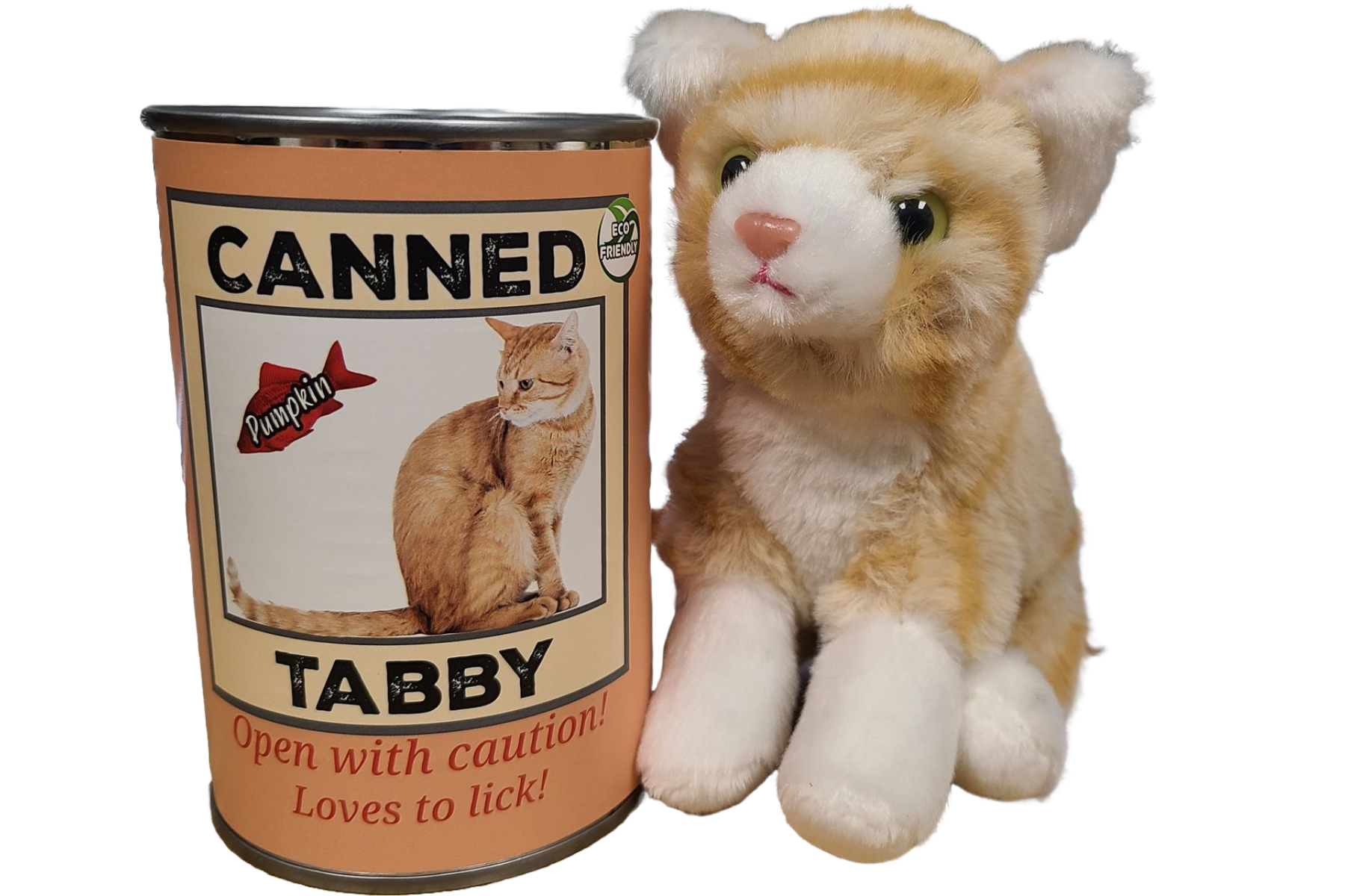 Canned Orange Tabby Cat | Stuffed Animal Cat Plush w/Jokes: Pop Top Lid