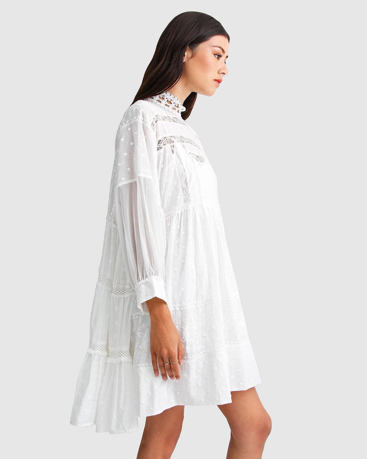 Unforgettable Oversized Lace Mini Dress - White: XS-S