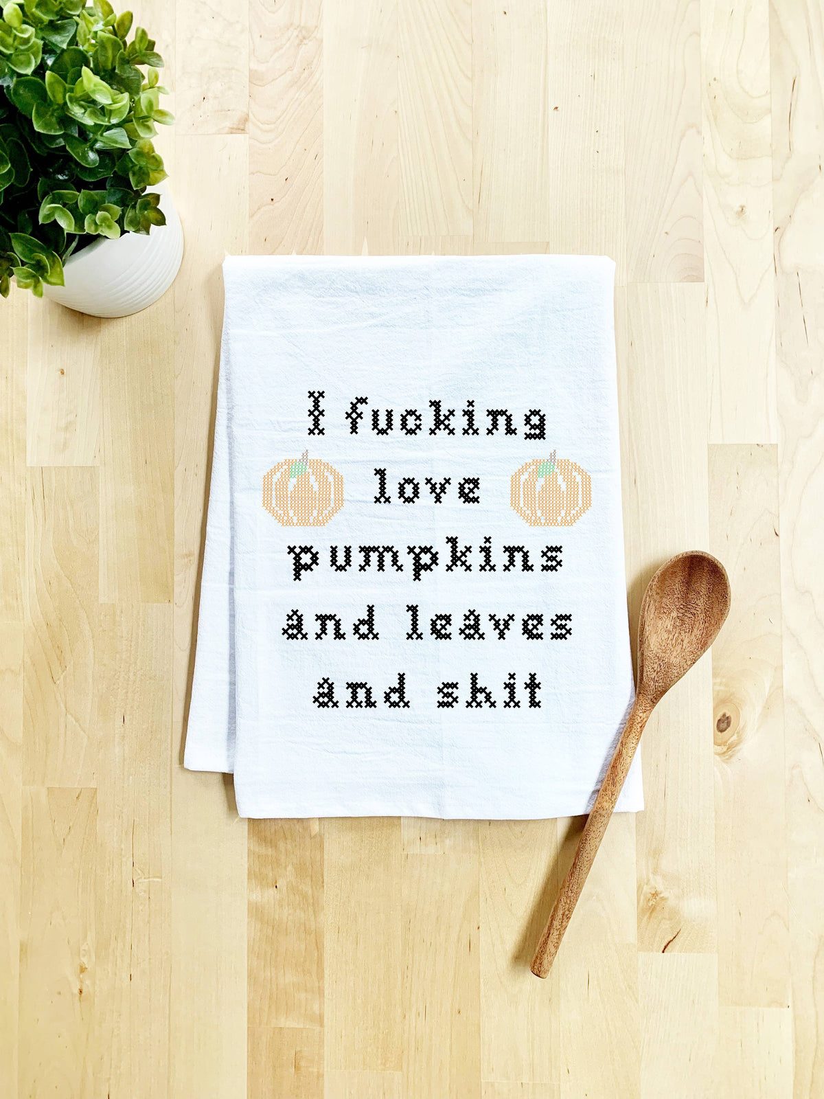 Colorful Cross Stitch Towels - I Fucking Love Pumpkins