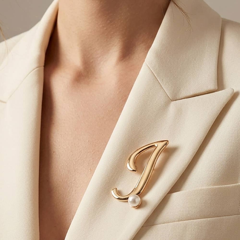 Pearl Accent Initial Letter Pin Brooch