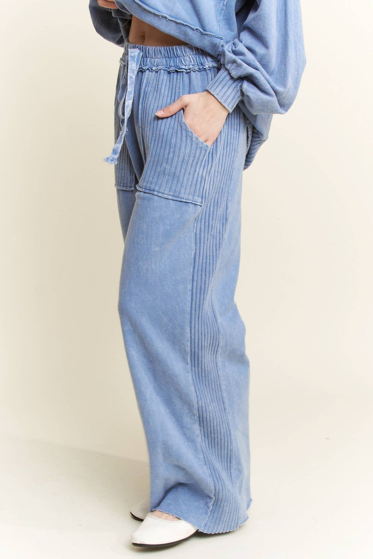 Mineral Wash Side Knit: Denim Blue
