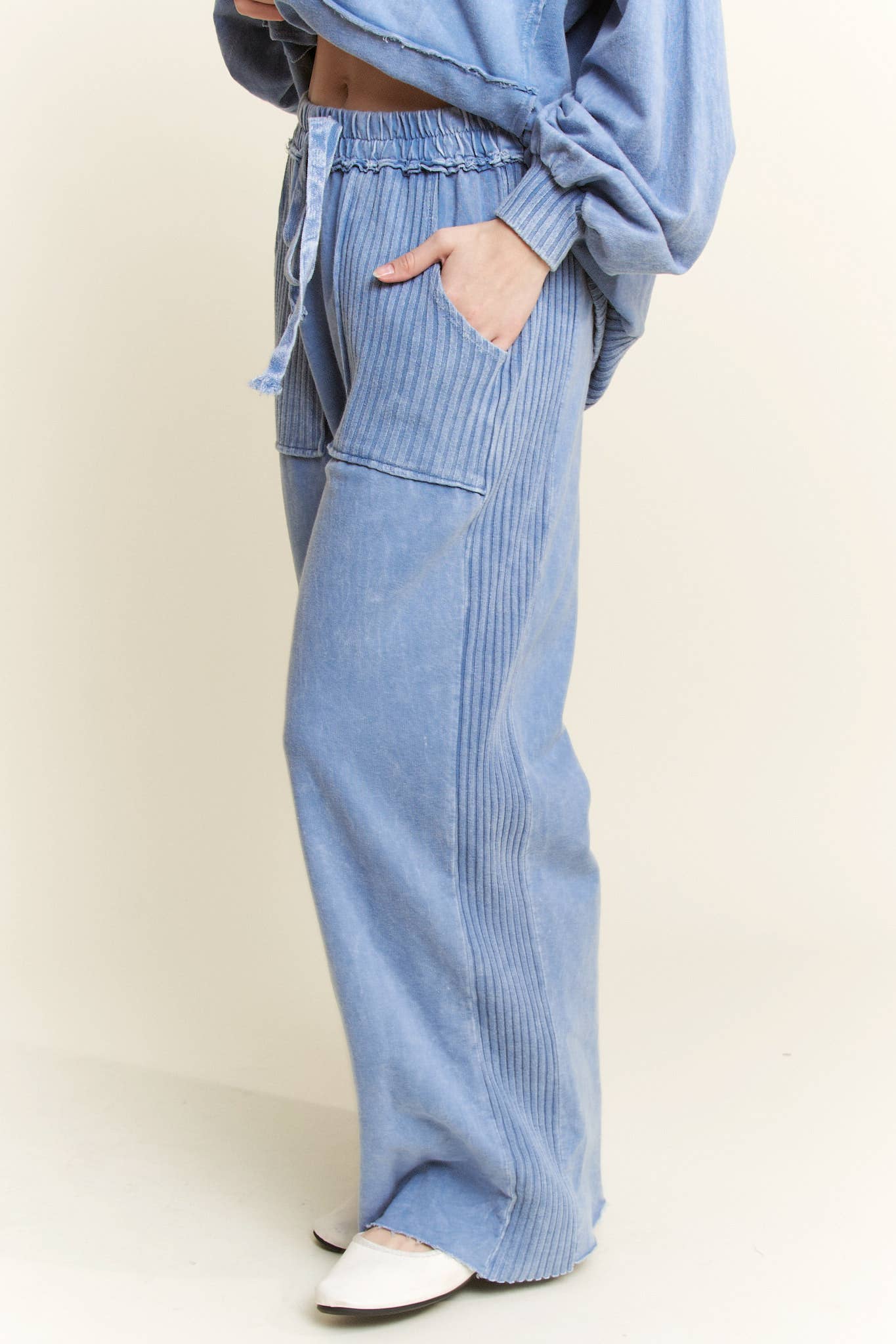 Mineral Wash Side Knit: Denim Blue