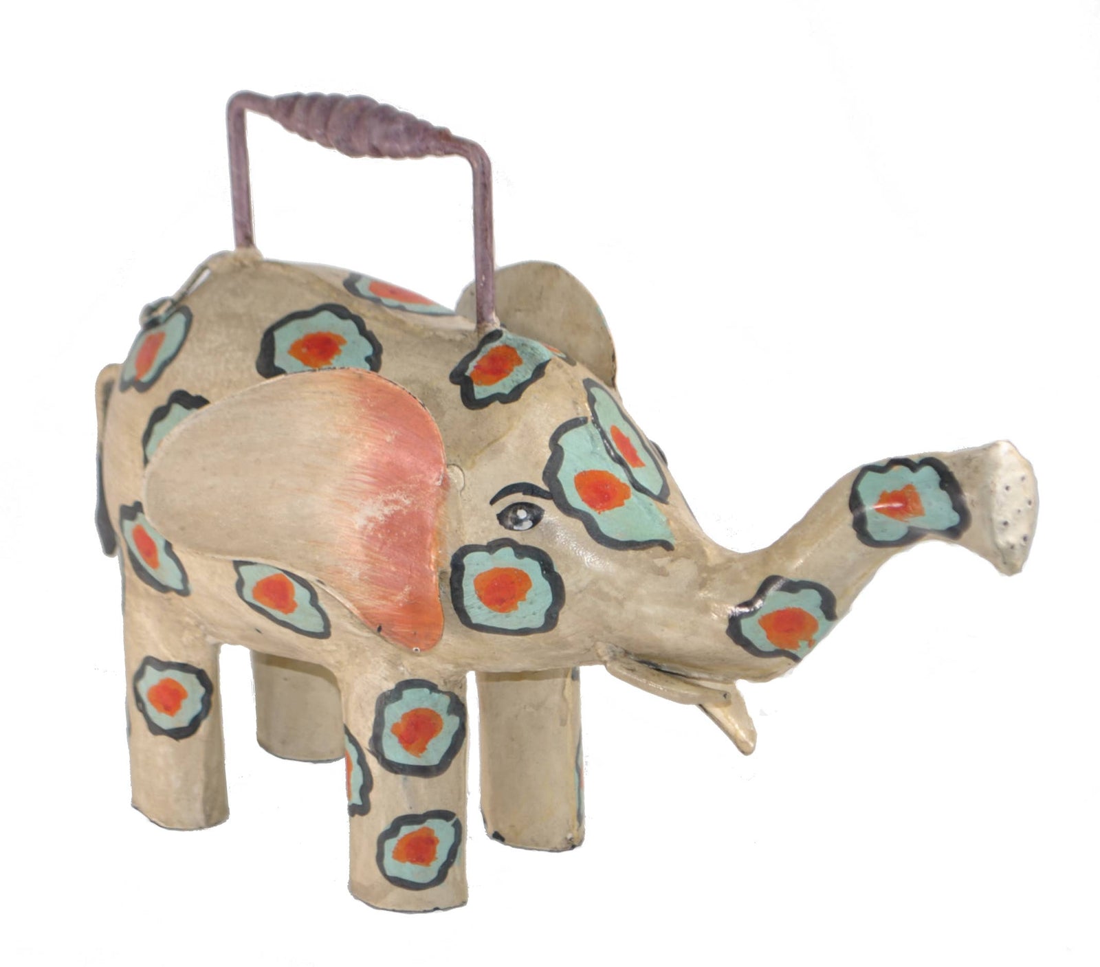 Elephant Watering Can metal, handmade and painted rustic 14"