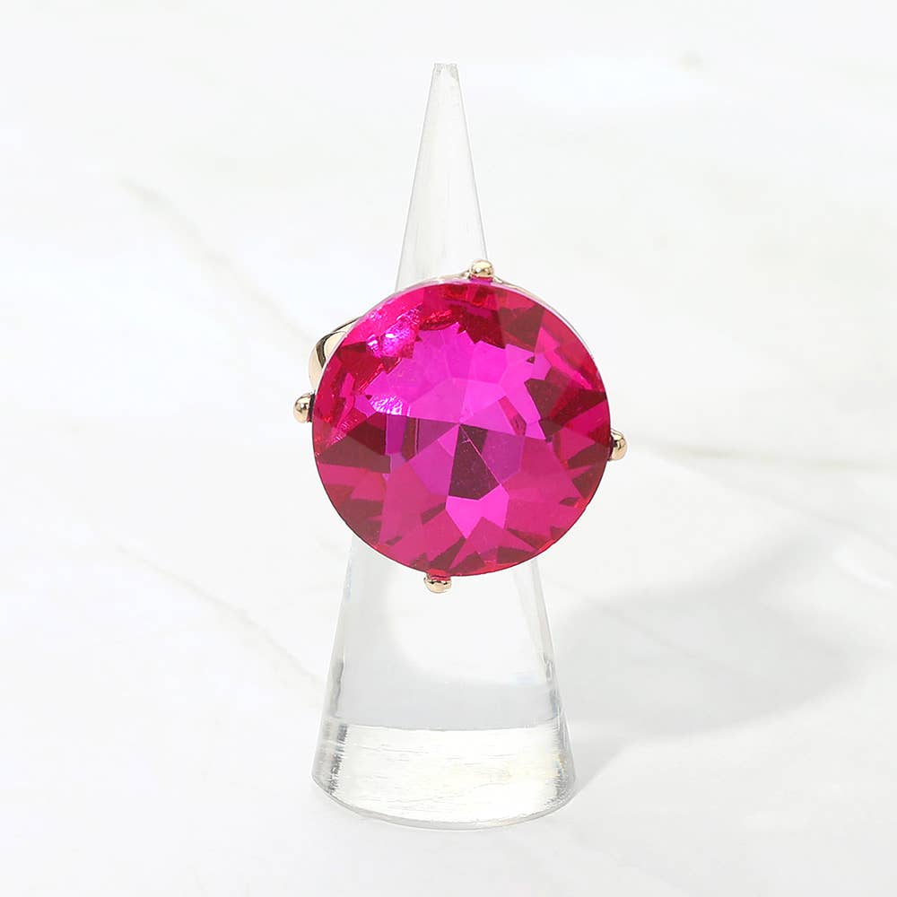Bold Round Faceted Stone Accent Statement Stretch Ring