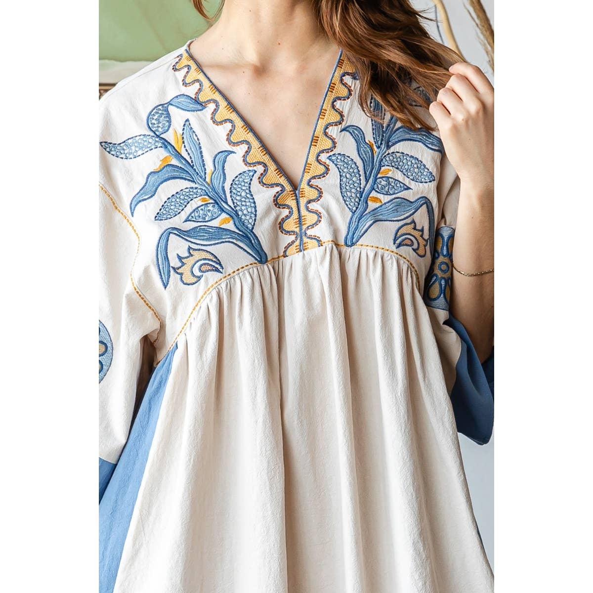 Vintage Embroidery Patch Dress: Vintage Blue
