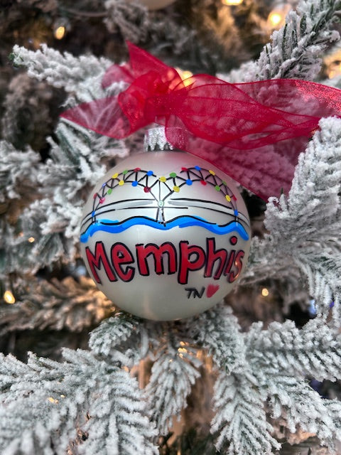 Memphis Hand Painted Glass Ball Ornament