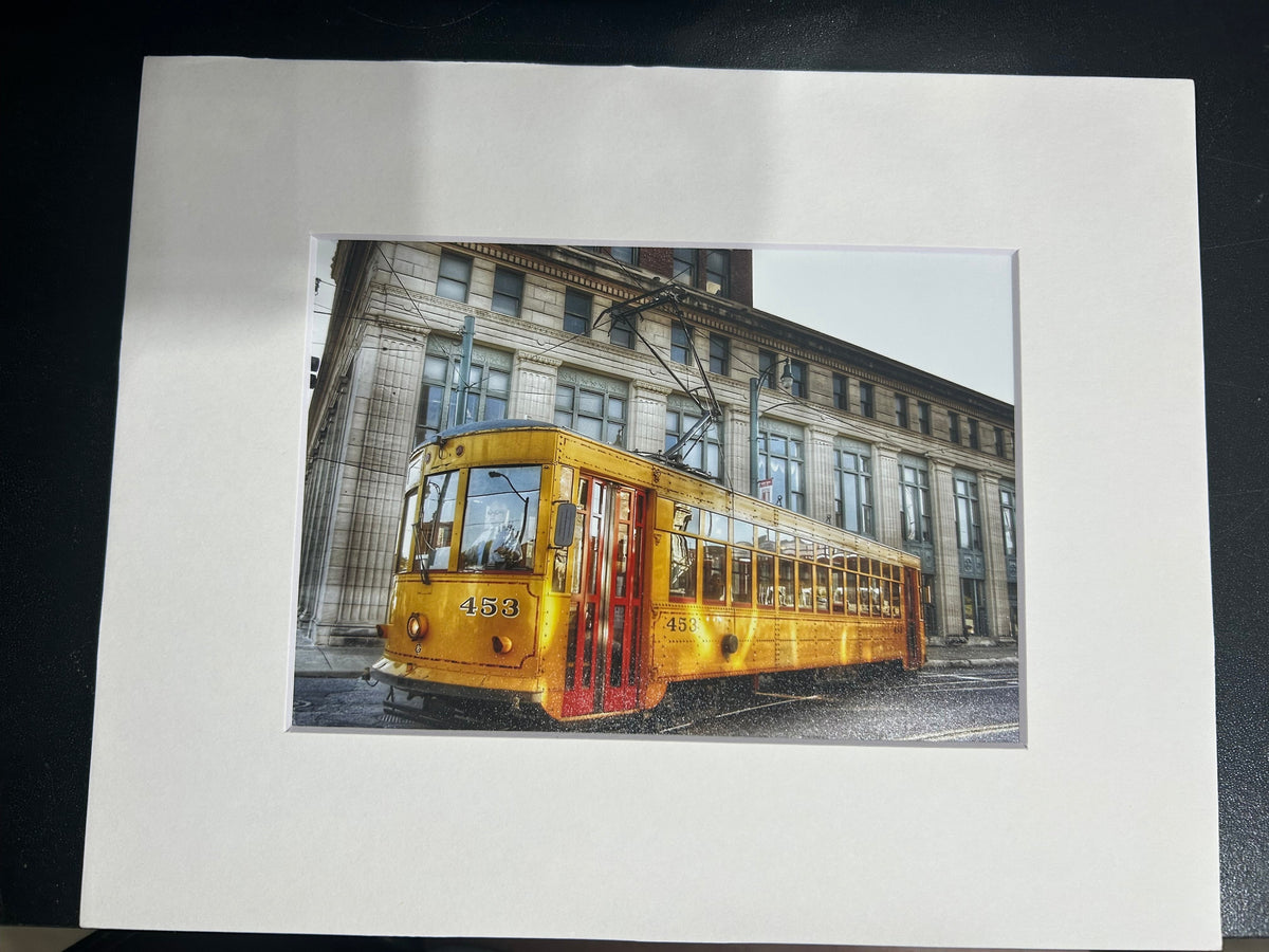 "Yellow Trolley" Matted Photograph by Karen Pulfer Focht