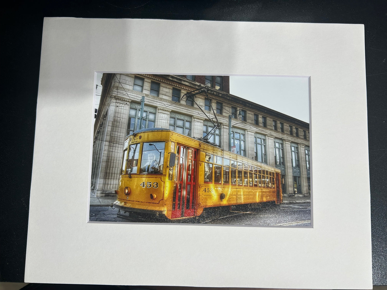 "Yellow Trolley" Matted Photograph by Karen Pulfer Focht