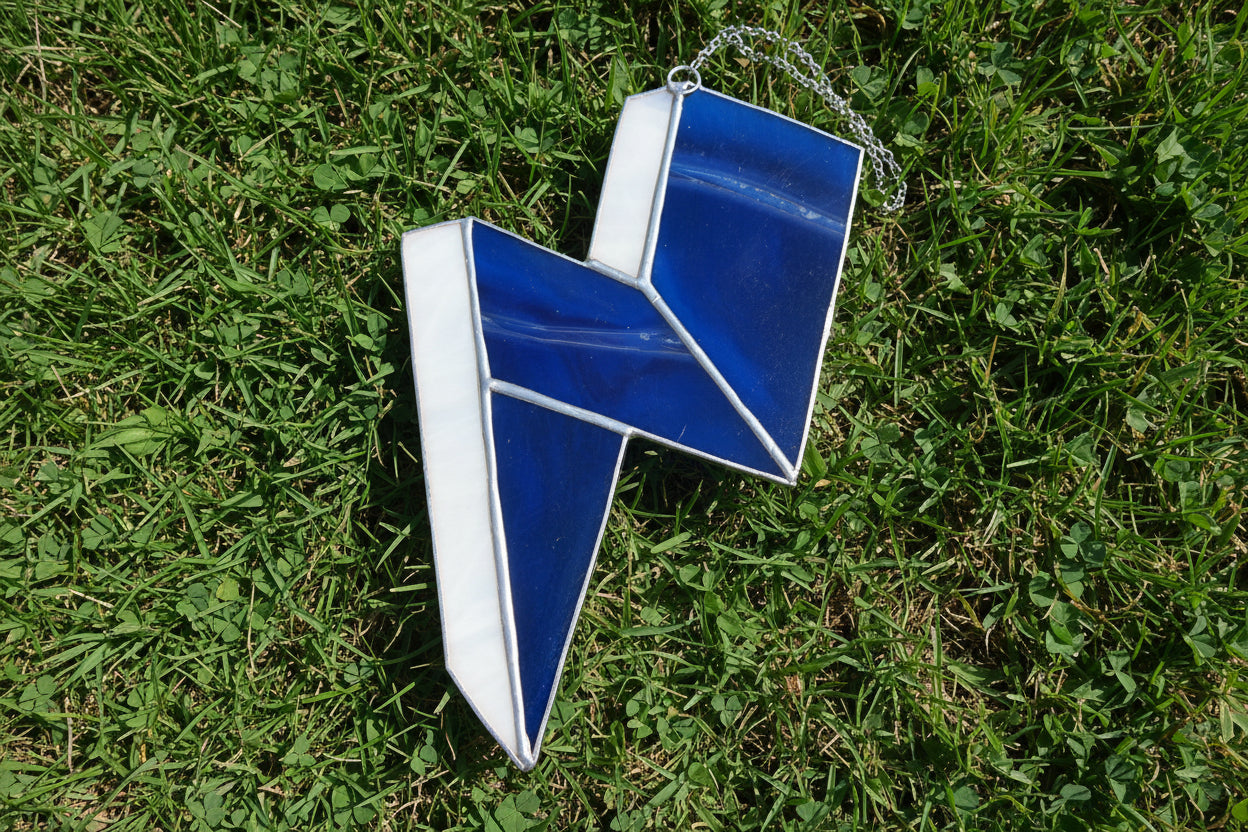Blue/White Lighting Bolt Stained Glass By Local Art Tonya Lynn