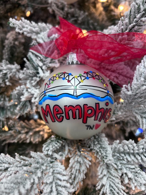 Memphis Hand Painted Glass Ball Ornament