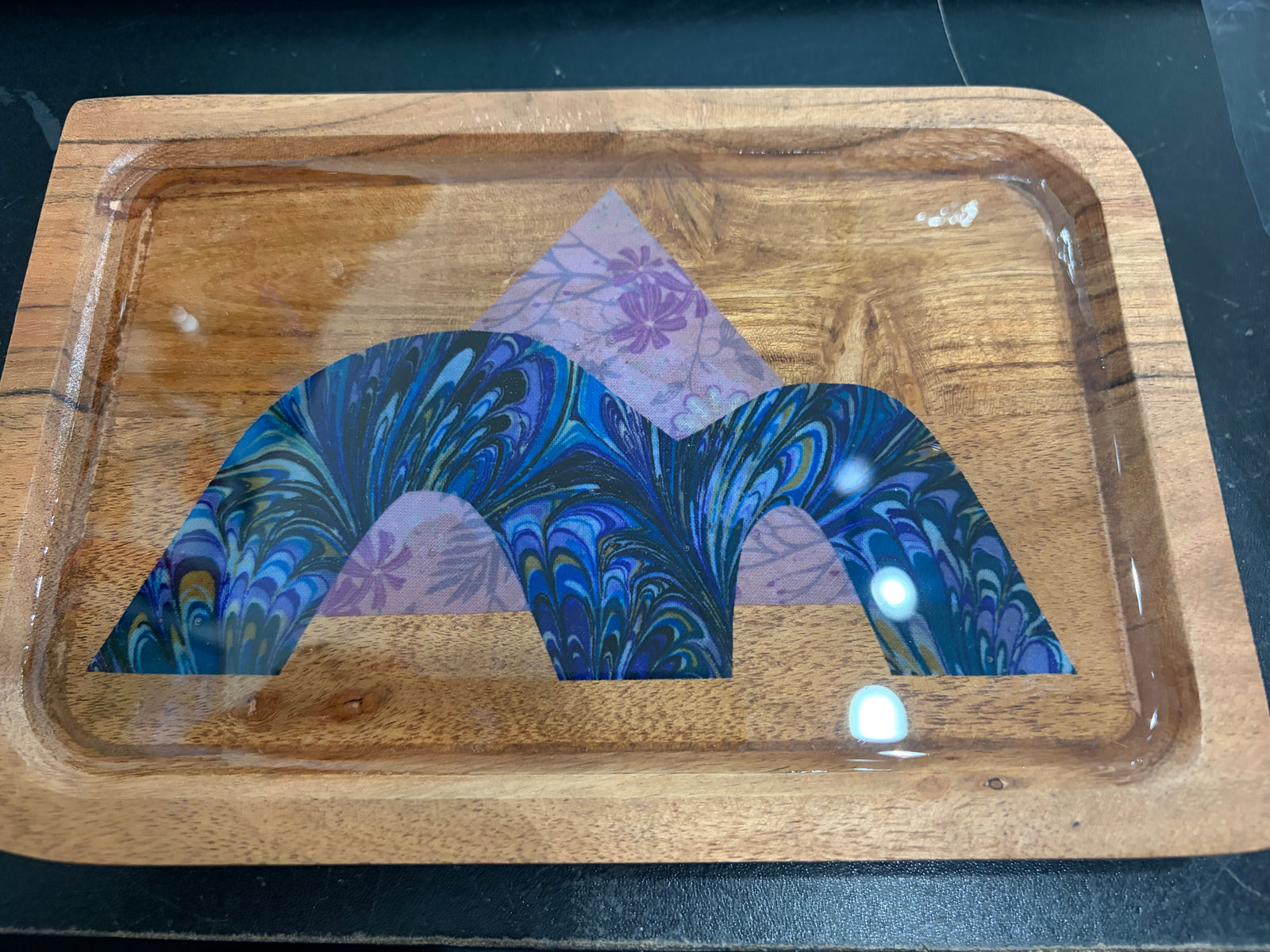 Tiny Bridge and Pyramid Tray: Red Yellow Pink and Blue Striped bridge Pink Paisley Pyramid