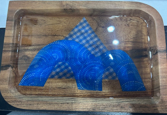 Tiny Bridge and Pyramid: Blue and Gold Flowers