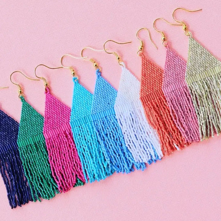 Custom Beaded Fringe Earrings | Tassel: Navy