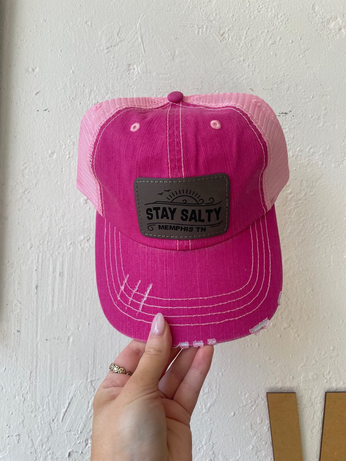 HATS  Memphis TN Stay Salty Leatherette Patch Engraved Trucker Hat