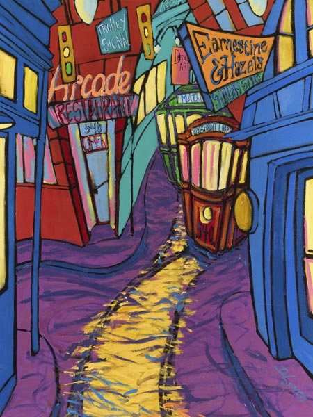 "Trolleys on South Main"  Print by David Lynch