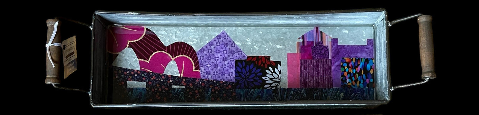 Memphis Skyline Metal Tray Mosaic Bridge with Delf Tile Pyramid: Local Artist AnnaMade Designs