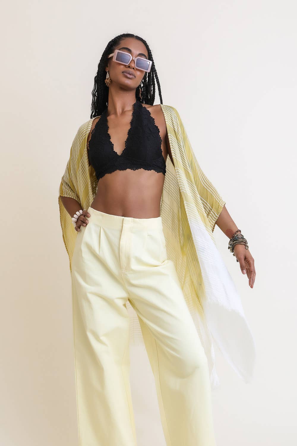 mustard Stripe Woven Dip Dyed Kimono