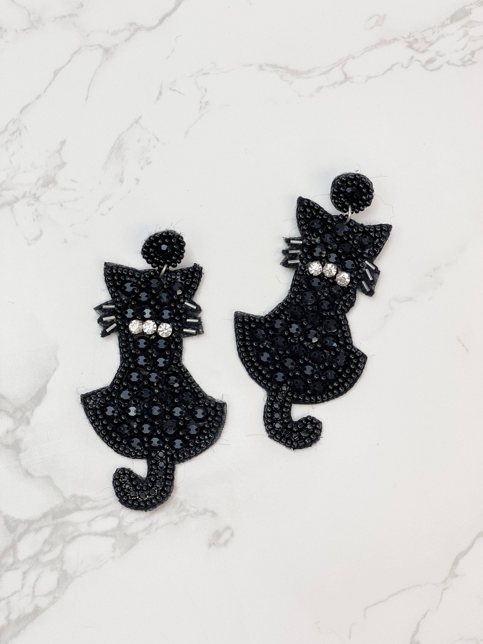 Black Cat Beaded Dangle Earrings