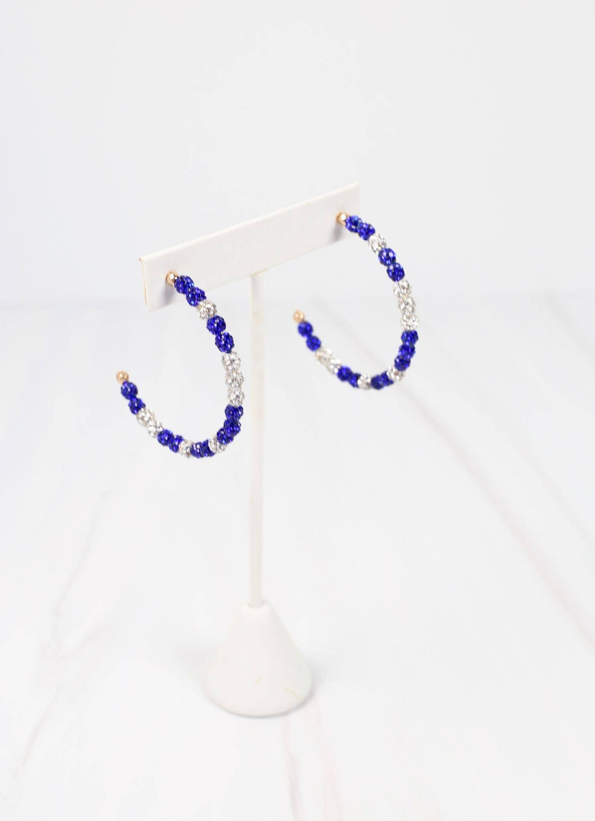 School Pride Pave Hoop Earring BLUE WHITE