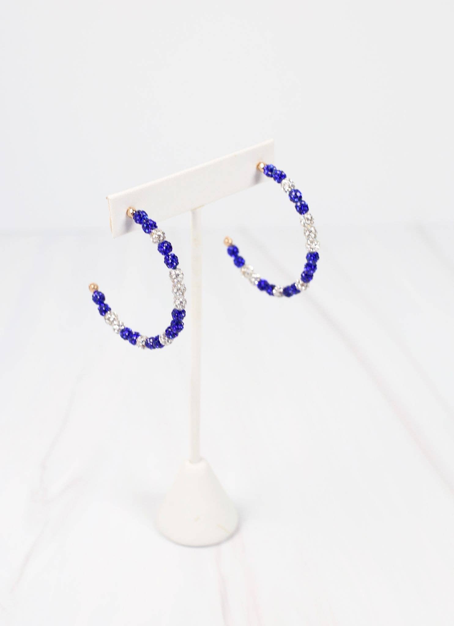 School Pride Pave Hoop Earring BLUE WHITE