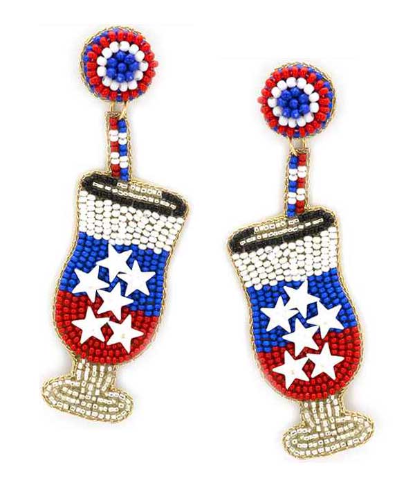 Handmade Patriotic Red White and Blue Cocktail Earrings