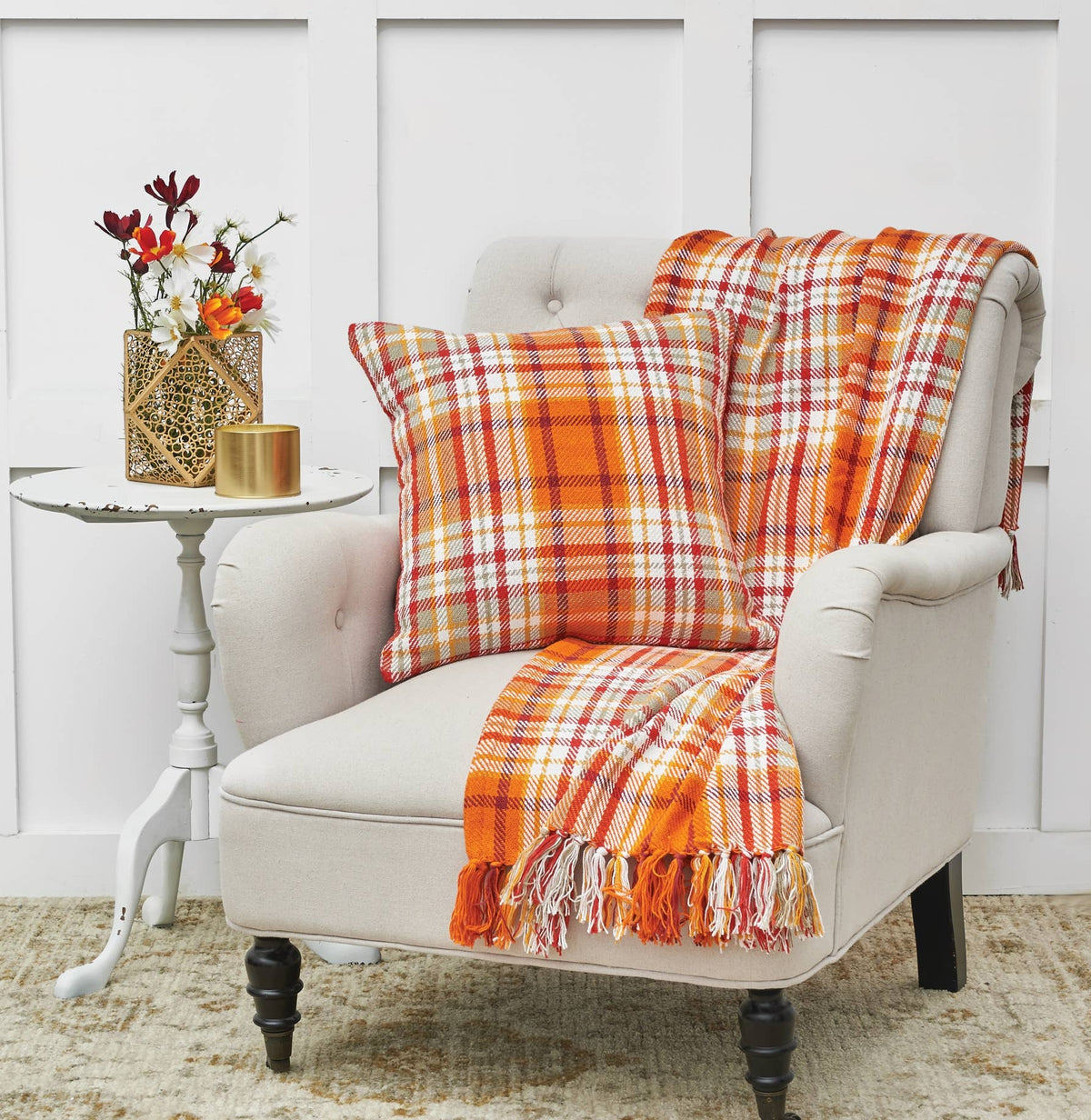 Fall/Harvest Briar Orange Plaid Throw Blanket