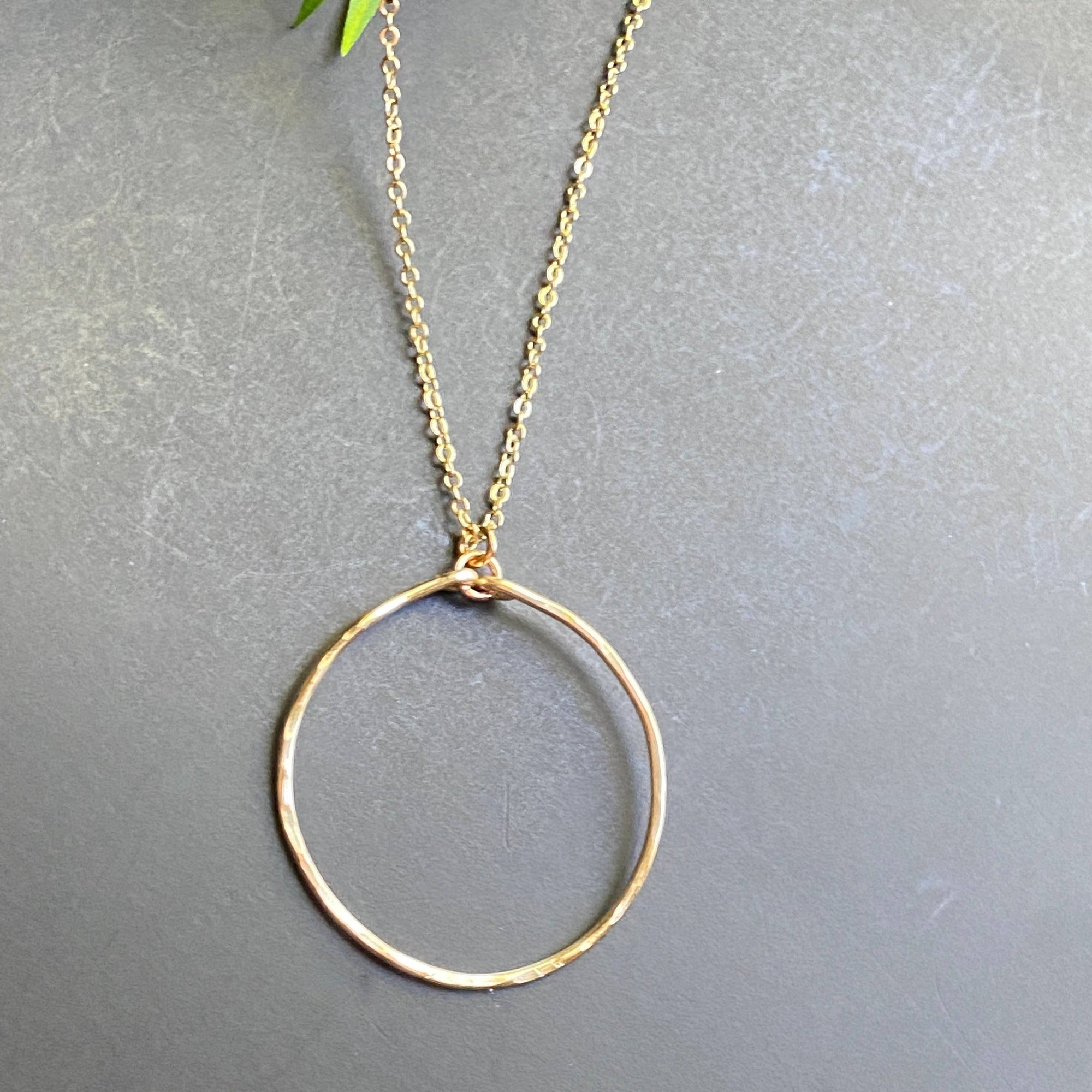 GOLD - Hammered Gold or Silver Hoop Necklace Pendant Simple Classic